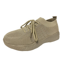 keusn sneakers til kvinder ensfarvet mesh åndbar rund tå snørebånd lave sneakers flade slip-on gang løbe tennis sneakers khaki størrelse 6.5