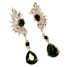 Women Wing Shape Rhinestone Long Dangle Studs Drop Earrings Jewelry Charm Rhinestone,Alloy Green