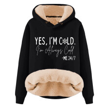 Dámská teplá fleecová mikina s kapucí YES I'm Cold ME247Tisk, útulný zimní svetr s dlouhým rukávem, vtipné mikiny
