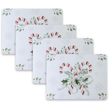 Cork Placemats Set of 4, 12"x16", Festive Candy Cane Design, Easy Clean, for Kitchen & Dining Tables – Compatible with Holiday Decor