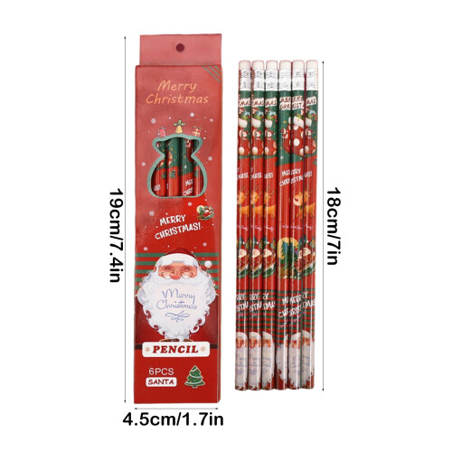 Lápis de Natal Fofos, Caixa com 6 Lápis com Borracha - Presentes de Natal 2