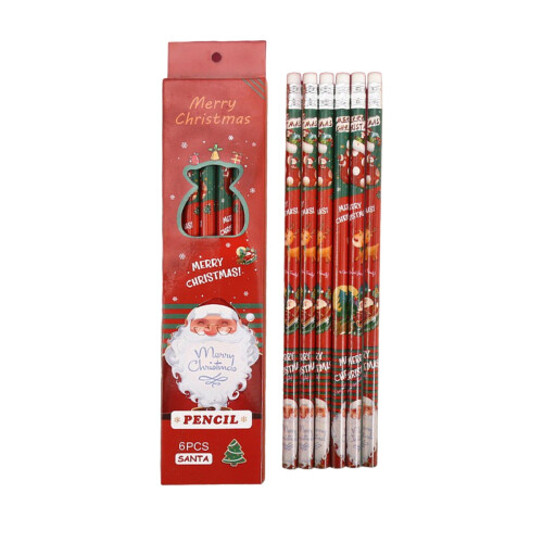 Lápis de Natal Fofos, Caixa com 6 Lápis com Borracha - Presentes de Natal