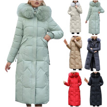 Maxi-Steppjacke für Damen, wasserdichter, langer Wintermantel aus Kunstpelz, dick gefüttert, mit Daunenalternative, warm, mit Kapuze, weiß,
