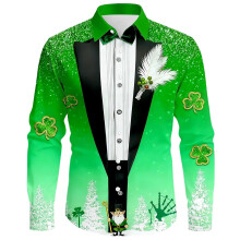 Loose Long Sleeve Blouses with Saint Patrick's Day Digital Print Tee for Mens
