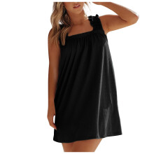 Vestidos de verano para mujer: Vestido corto holgado sin mangas con volantes, plisado y con bolsillos.