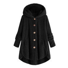 Damen-Winter-Fleecejacke mit Kapuze, weiches Polar-Fleece-Sweatshirt, Übergrößen 2–5XL, Schwarz