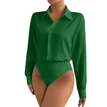 Women's Casual Bodysuit, Solid Color Long Sleeve Button-Down Blouse with Cardigan Style, Comfortable and for Daily Wear or Layering