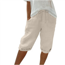 Shorts femininos, shorts de verão femininos na altura do joelho, secagem rápida, shorts de linho leves para caminhadas e viagens, com bolsos e