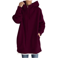 Damen-Kapuzenpullover in Übergröße, einfarbig, langärmlig, mit Reißverschluss und Taschen