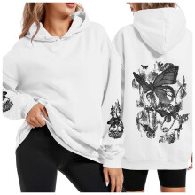 Modisches Sweatshirt mit Rundhalsausschnitt, Kordelzugtaschen und lockerer Passform für Herbst/Winter – Weiß