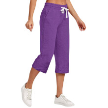 Calça Capri VERUGU Feminina com Cordão, Tamanho Grande, Cor Sólida, Casual, Versátil, Comprimento Cropped, Roxa, Tamanho M