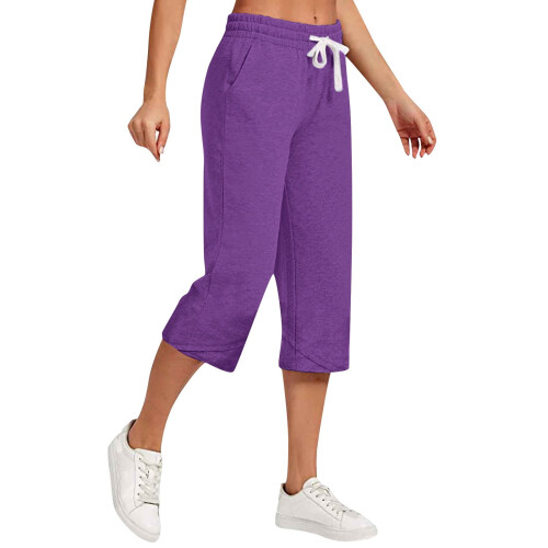 VERUGU Παντελόνι Capris για γυναίκες με κορδόνι, μεγάλο, μονόχρωμο, casual, ευέλικτο,