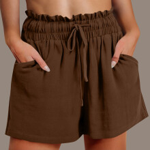 Dames sportshorts in effen kleur met trekkoord en zakje.