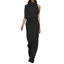 Macacão Ediodpoh feminino, cor sólida, calça reta, design simples e requintado, preto, tamanho XXXL