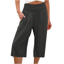 Calças Capri Femininas Plus Size de Verão em Promoção | Calças Femininas Largas e Soltas de Cintura Alta e Corte Reto | Calças Casuais para