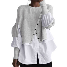Suéteres de Natal feios para mulheres, suéter de malha de inverno, blusa casual de manga comprida, duas peças, gola alta em camadas, macio e