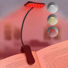 Lampe de lecture rouge 630 nm – Lampe LED rechargeable, à intensité variable et à pince pour la lecture nocturne, les voyages, les soins