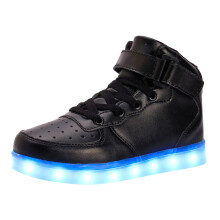 Zapatillas deportivas para niño y niña, color liso, cierre de velcro, de piel, con luces LED, diseño moderno y fácil de limpiar.