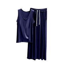 Set pigiama da donna in cotone, estivo, 2 pezzi, composto da maglietta a maniche corte con scollo rotondo e pantaloni a gamba larga, abbigliamento