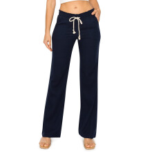 Cali1850 Damen-Freizeithose aus Leinen, 81 cm Innenbeinlänge, Oceanside-Stil, Kordelzug, geraffter Bund, Lounge- und Strandhose mit Taschen