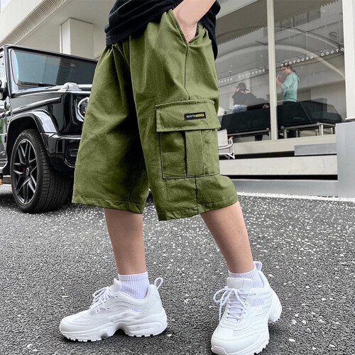 Αγορίστικο σορτς με φαρδιά μπατζάκια, φαρδύ σορτς μέχρι το γόνατο με τσέπες, 1