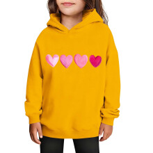 Mädchen Valentinstag Kapuzenpullover Langarm Freizeit mit Herzmuster Kinder Frühling Herbst Fleecegefüttert Einfarbig Alltagsoberteil (Gelb, 5