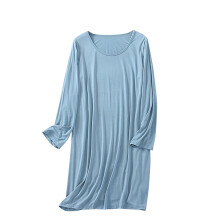 Nachthemd für Damen, Damen-Nachtwäsche, Sommer-Nachthemd in Übergröße, langärmelig, einfarbig, weich, bequem, leicht, blau, Größe 4XL