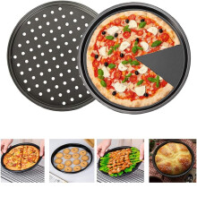 Perforert pizzapanne med slippbelegg, 32 cm i karbonstål