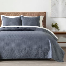 Ensemble de courtepointe bleu acier pour lit simple - Couvre-lit doux en microfibre avec 1 taie d'oreiller, couvre-lit géométrique léger et toutes