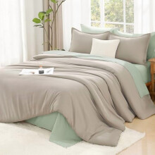Juego de edredón, juego de ropa de cama ligero y liso, juego de cama mullido con relleno alternativo de plumón, color avena oscuro, tamaño king.