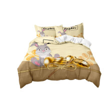 Juego de ropa de cama de Pascua de 3 piezas: Funda nórdica + 2 fundas de almohada, estampado de conejos y huevos, tela suave, decoración para las