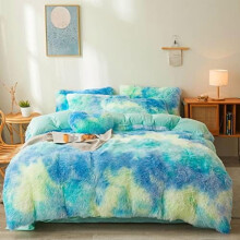 Set de pilotă dublă Tie-Dye, husă și față de pernă din blană artificială