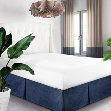 Cotton Yarn Dyed Washed Denim Bed Skirt/Dust Ruffle – 18 Inch Tailored Drop (Queen 60'' x 80'' +18'' Dark Blue 1 PC)
