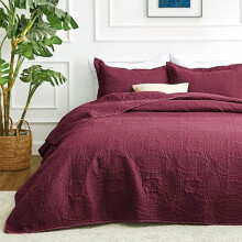 Ensemble de courtepointe bordeaux pour lit queen – Couvre-lit léger 3 pièces et taies d'oreiller, motif à pièces, couvre-lit toutes saisons