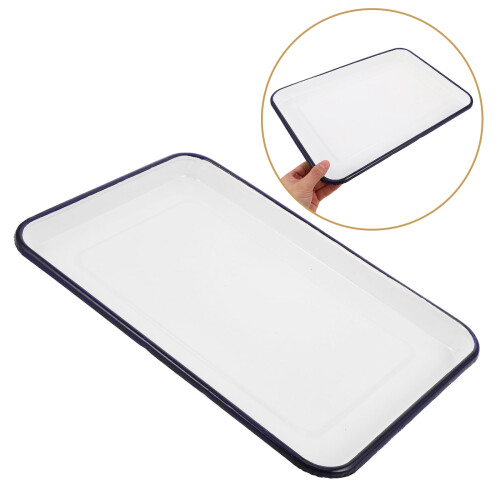 White Enamel Rectangular Baking Pan for Cakes Cookies Grilling Vintage Style Kitchen Camping Cookware 2