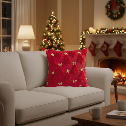 Cuscino natalizio con ricamo ad albero, 45x45 cm