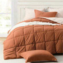 Tweepersoons dekbedset in de kleuren brandoranje/beige, zacht, lichtgewicht, met synthetische vulling, omkeerbaar, geschikt voor alle seizoenen,