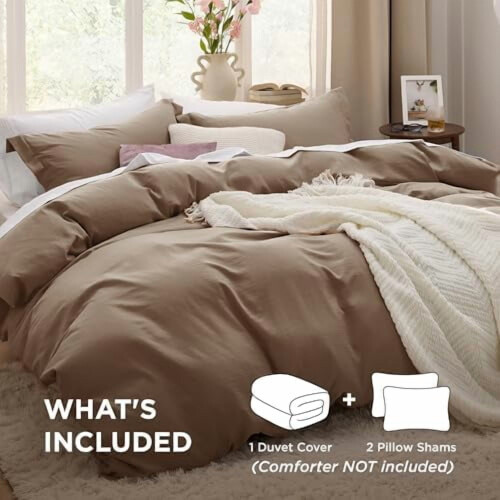 Donker kaki dekbedovertrekset, queensize, 3-delig 1