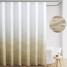 Douchegordijn in ombré taupe, met kustgolfdesign, waterdicht, inclusief haken, 72x72 inch, 1 paneel