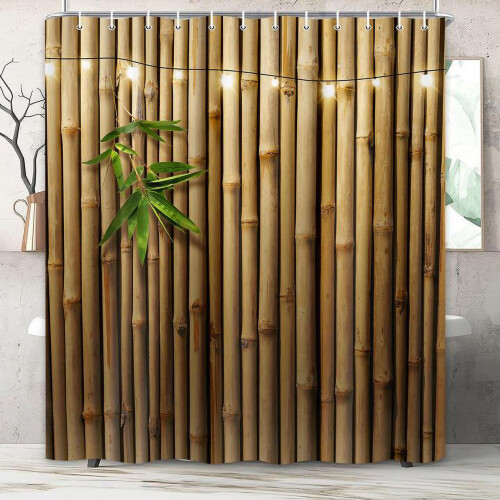 Set perdea de duș Bamboo3D, design zen japonez cu lumini, 183x199 cm, include cârlige 2