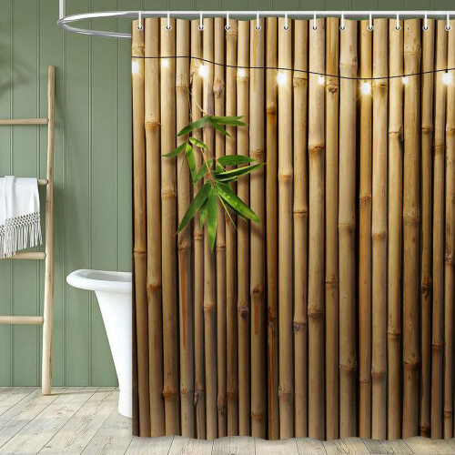 Set perdea de duș Bamboo3D, design zen japonez cu lumini, 183x199 cm, include cârlige 1