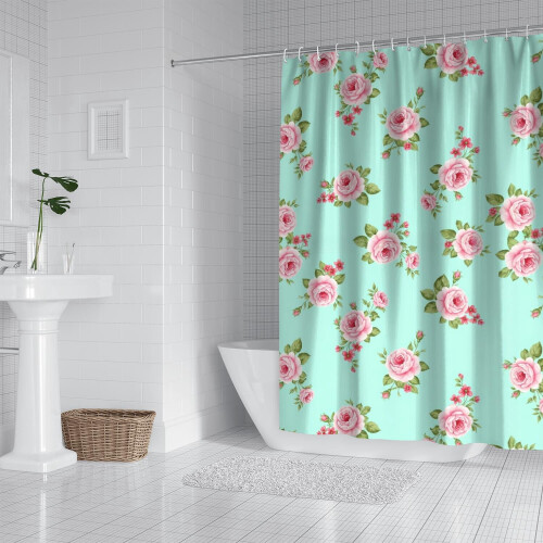 Κουρτίνα ντους με floral εκτύπωση 84x72 ίντσες με 12 γάντζους 1