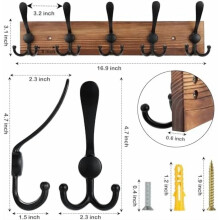 Porte-manteau mural en bois avec trois crochets