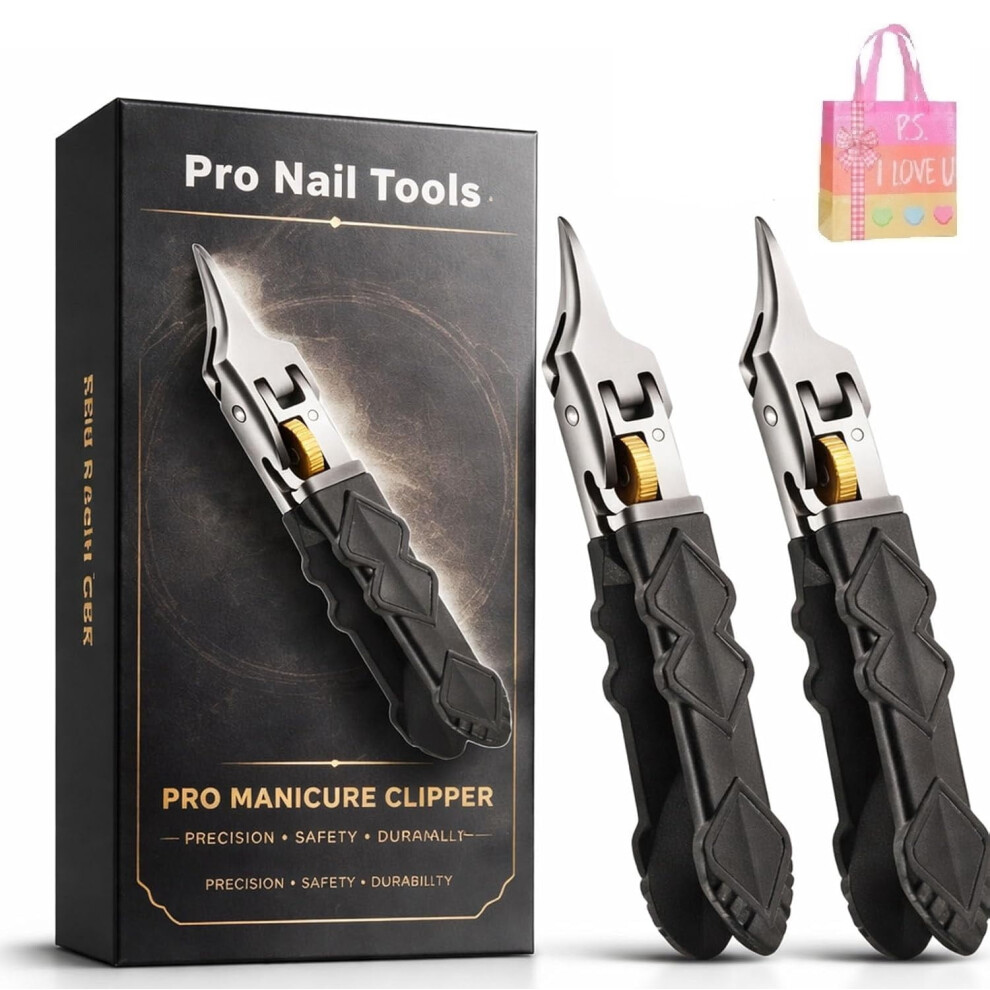 Black 2-Piece Anti-Slip Grip Gear Lock Nail Clippers - 25 Eagle Beak, Anti-Splash, Precise Nail Groove Trimming Z
