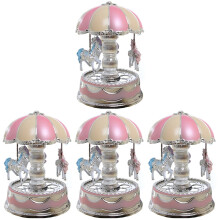 4pcs Luxury Carousel Music Box 3 Horses Rotate LED Light Luminous Rotation (Pink)