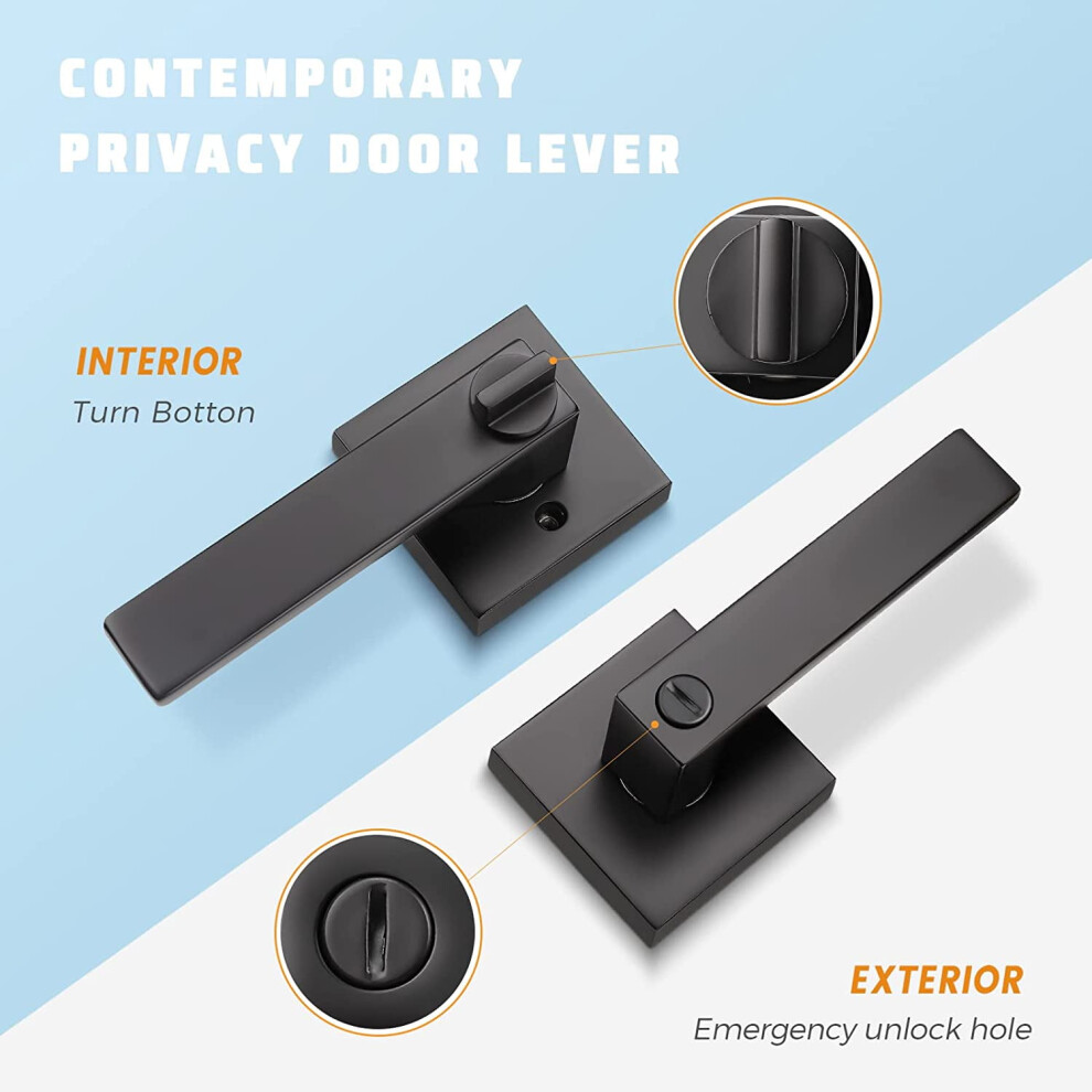 Matte Black Privacy Lever Door Handle Set Â Heavy Duty Interior Door Handles For Bedroom & Bathroom 9110895502440