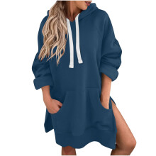 Dameshoodie met lange mouwen in effen kleur, een comfortabele, losse fleece trui voor dagelijks gebruik en buitenactiviteiten.