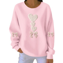 Damen-Sweatshirt zum Valentinstag mit Herzprint, geripptem Rundhalsausschnitt, lässigem Langarm-Pullover