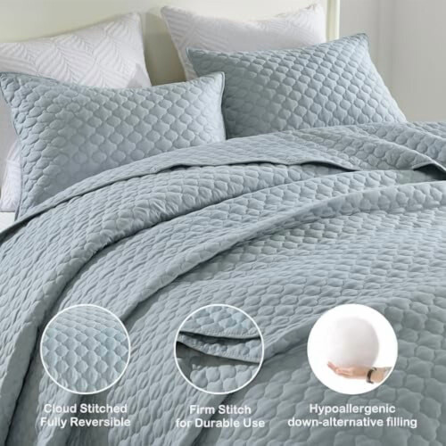Σετ παπλωμάτων Chambray Blue King Size (3 τεμάχια), ελαφρύ καλοκαιρινό πάπλωμα, εξαιρετικά 2