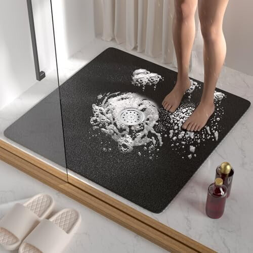 Tapete de Chuveiro Quadrado Antiderrapante 27x27 Polegadas em PVC com Dreno